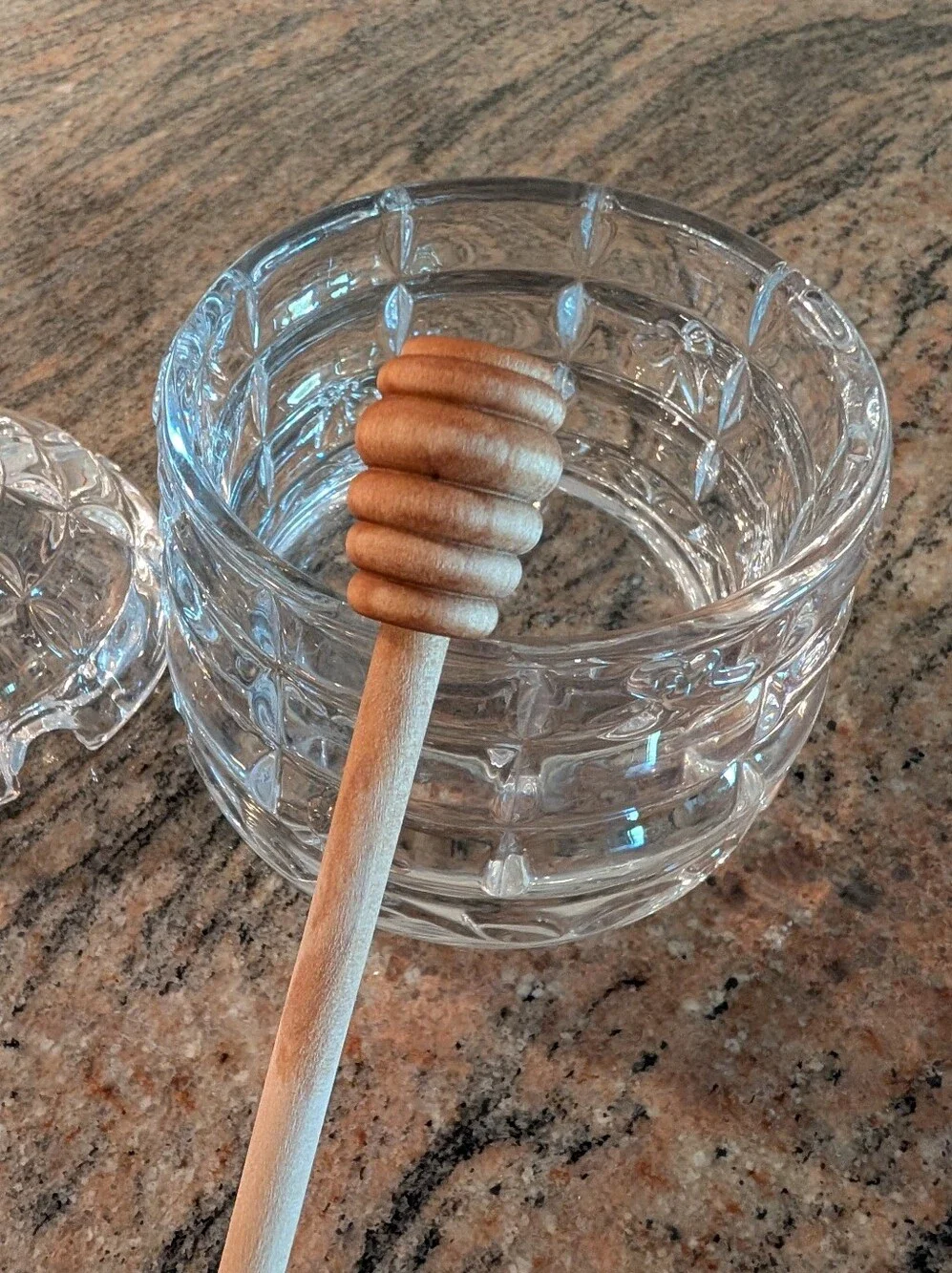 Crystal Glass Honey Jar with Wooden Dipper - Clear